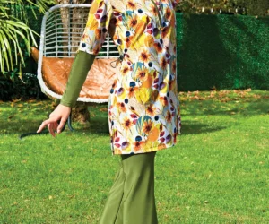 Rukomayo Yeşil Desenli Yarım Fermuarlı