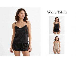 Kadın Saten Şortlu Takım 3043